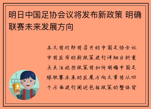 明日中国足协会议将发布新政策 明确联赛未来发展方向